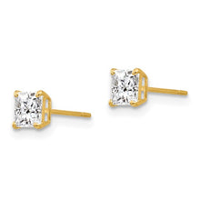 Load image into Gallery viewer, Princess Cut CZ Stud Post Earrings - 14K Yellow Gold