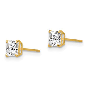 Princess Cut CZ Stud Post Earrings - 14K Yellow Gold