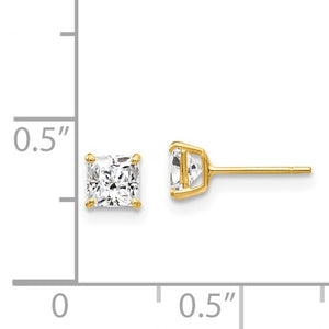 Princess Cut CZ Stud Post Earrings - 14K Yellow Gold