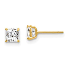 Load image into Gallery viewer, Princess Cut CZ Stud Post Earrings - 14K Yellow Gold