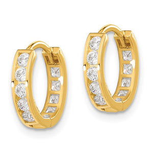 Round/Square CZ Reversible Hinged Hoop Earrings - 14K Yellow Gold