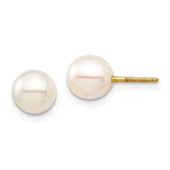 14K Madi K 6-7 White Round FW Cultured Pearl Stud Post Screwback Earrings