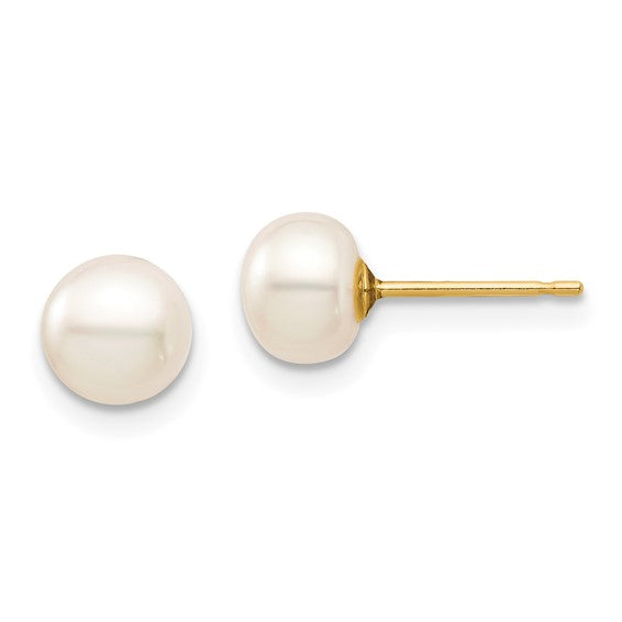 14k Madi K 6-7mm White Button Freshwater Cultured Pearl Stud Post Earrings