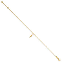 Load image into Gallery viewer, 14k Polished Italian Horn Dangle 6.5 inch with 0.75 inch Extender Bracelet