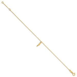 14k Polished Italian Horn Dangle 6.5 inch with 0.75 inch Extender Bracelet