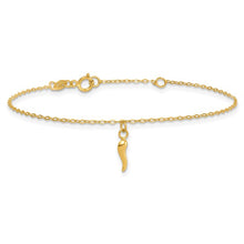 Load image into Gallery viewer, 14k Polished Italian Horn Dangle 6.5 inch with 0.75 inch Extender Bracelet