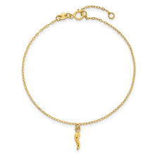 Load image into Gallery viewer, 14k Polished Italian Horn Dangle 6.5 inch with 0.75 inch Extender Bracelet