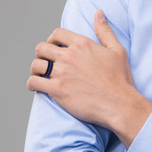 Load image into Gallery viewer, Silicone Black with Blue Line Center 7.5mm Flat Band