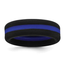 Load image into Gallery viewer, Silicone Black with Blue Line Center 7.5mm Flat Band