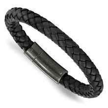 Load image into Gallery viewer, Black Braided Leather 8.25 inch Bracelet
