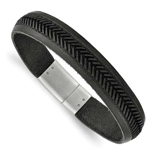 Black Italian Leather 8.75 inch Bracelet