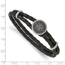 Load image into Gallery viewer, Compass Black Woven Leather 8.5 inch Bracelet