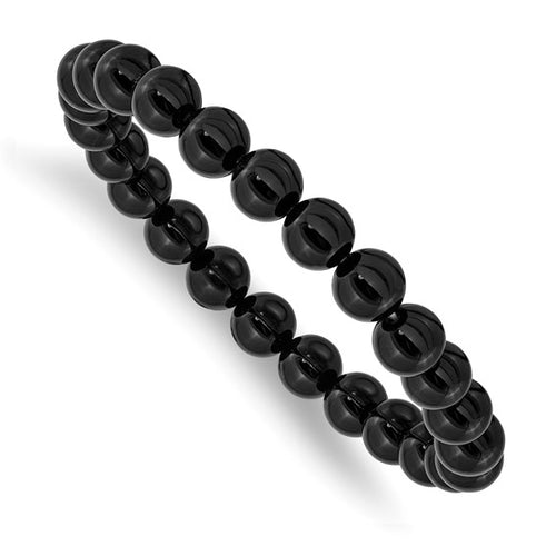 8mm Black Agate Beaded Stretch Bracelet