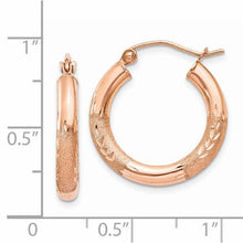 Load image into Gallery viewer, 3mm Satin and Diamond-cut Hoop Earrings - 14K Rose Gold