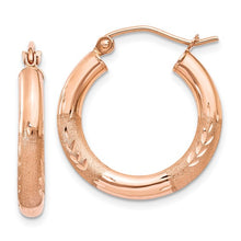 Load image into Gallery viewer, 3mm Satin and Diamond-cut Hoop Earrings - 14K Rose Gold