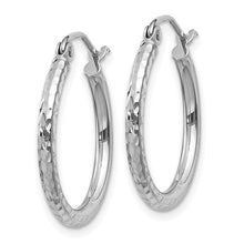 Load image into Gallery viewer, Diamond-cut 2mm Round Tube Hoop Earrings - 14K White Gold