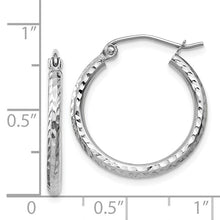 Load image into Gallery viewer, Diamond-cut 2mm Round Tube Hoop Earrings - 14K White Gold