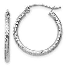 Load image into Gallery viewer, Diamond-cut 2mm Round Tube Hoop Earrings - 14K White Gold