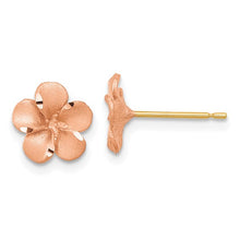 Load image into Gallery viewer, Diamond-cut Plumeria Flower Post Earrings - 14K Rose Gold