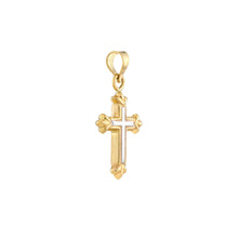 Load image into Gallery viewer, Two-Tone Small Cross Fleur Pendant - 14K Gold