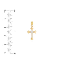 Load image into Gallery viewer, Two-Tone Small Cross Fleur Pendant - 14K Gold