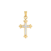 Load image into Gallery viewer, Two-Tone Small Cross Fleur Pendant - 14K Gold