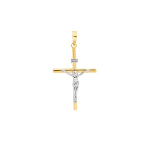 Two-Tone Crucifix and Heavy Cable Chain - 14K Gold