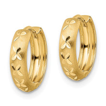 Load image into Gallery viewer, 14k Diamond-cut X Satin 3x13mm Hinged Hoop Earrings