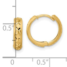 Load image into Gallery viewer, 14k Diamond-cut X Satin 3x13mm Hinged Hoop Earrings