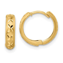 Load image into Gallery viewer, 14k Diamond-cut X Satin 3x13mm Hinged Hoop Earrings