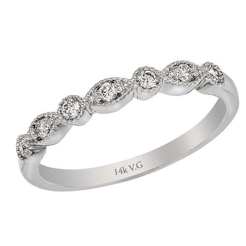 Round and Marquise Shape Diamond Wedding Band - 14K White Gold