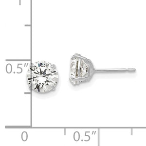 6mm Round CZ Post Earrings - 14K White Gold