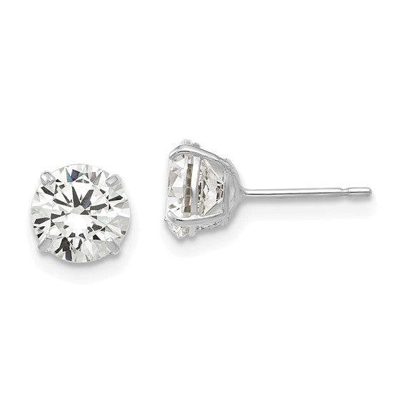 6mm Round CZ Post Earrings - 14K White Gold