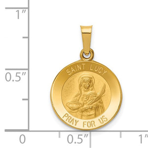 St Lucy Medal Hollow Pendant - 14K Yellow Gold