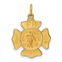Load image into Gallery viewer, Polished &amp; Satin Small St. Florian Fire Dept. Badge Medal - 14K Yellow Gold