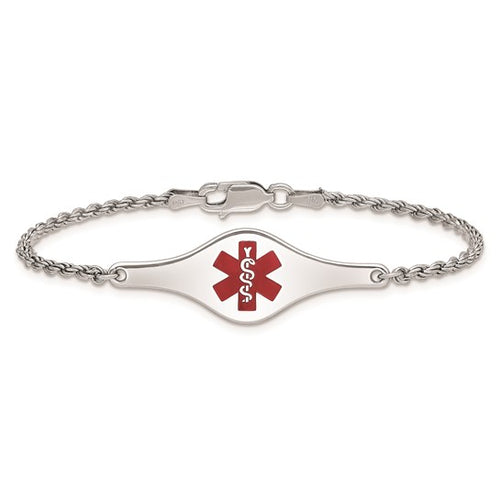Sterling Silver Rhod-plated Children's Medical ID Bracelet with Rope Chain