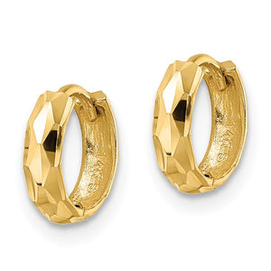 Diamond Cut Hinged Hoop Earrings - 14K Yellow Gold