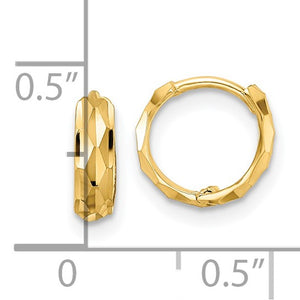 Diamond Cut Hinged Hoop Earrings - 14K Yellow Gold