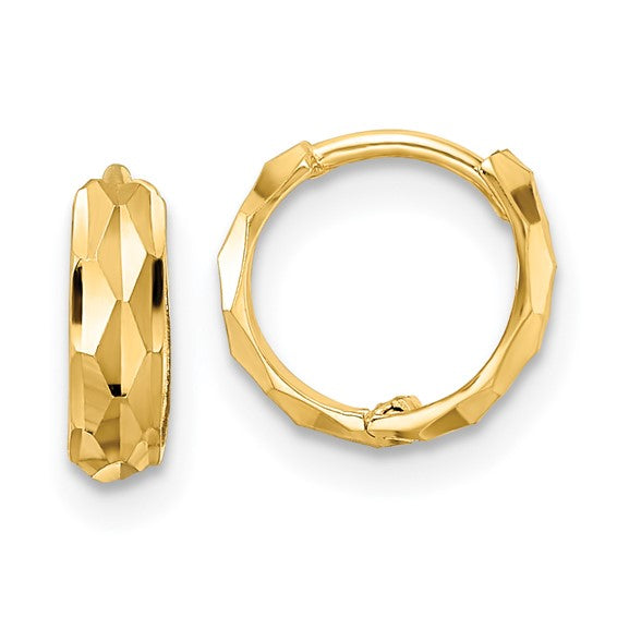 Diamond Cut Hinged Hoop Earrings - 14K Yellow Gold