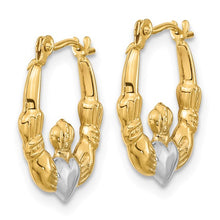 Load image into Gallery viewer, Claddagh Hoop Earrings - 14K Yellow and White Gold