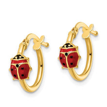 Load image into Gallery viewer, Enameled Ladybug Hoop Earrings - 14K Yellow Gold