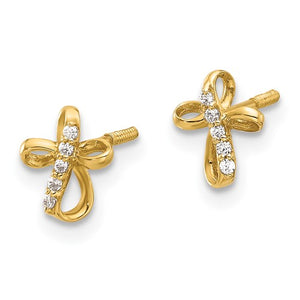 Delicate Cross Post Earrings - 14K Yellow Gold