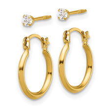 Load image into Gallery viewer, 14k 1.50mm Hoop and 2.5mm White CZ Screwback Post Set of 2 Earrings