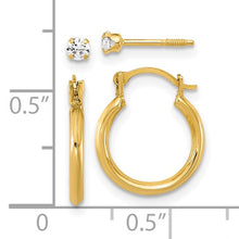 Load image into Gallery viewer, 14k 1.50mm Hoop and 2.5mm White CZ Screwback Post Set of 2 Earrings