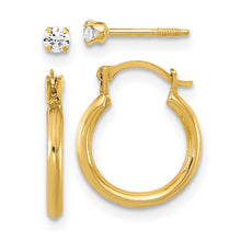 Load image into Gallery viewer, 14k 1.50mm Hoop and 2.5mm White CZ Screwback Post Set of 2 Earrings