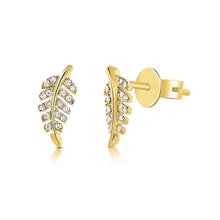 Load image into Gallery viewer, Diamond Feather Earrings - 14K Yellow Gold