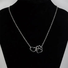 Load image into Gallery viewer, Dog Paw Heart Interlocking Necklace - Stainless Steel