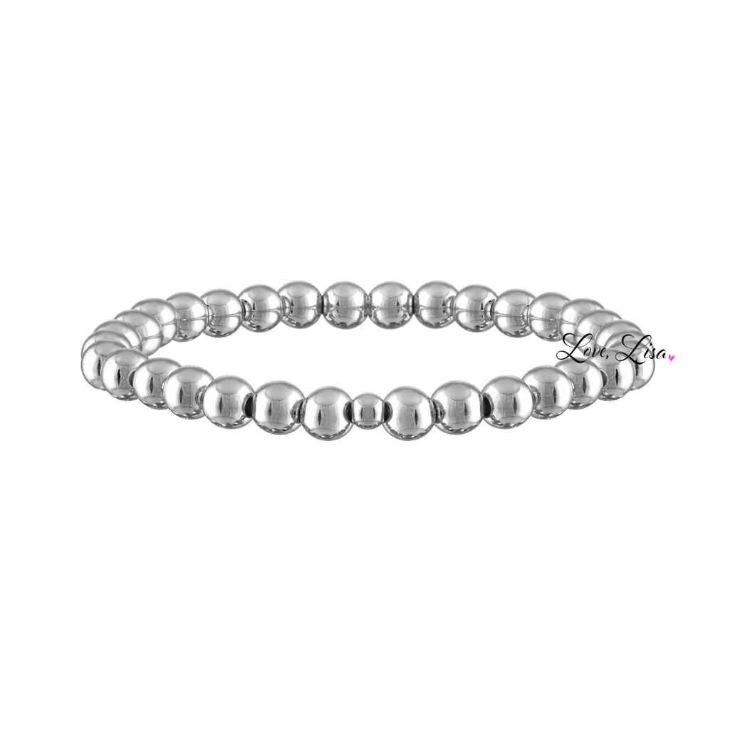 6mm Silver Beaded Bracelet