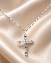 Load image into Gallery viewer, Baguette CZ Cross Necklace - Sterling Silver