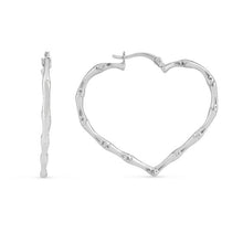 Load image into Gallery viewer, Silver Heart Bamboo Hoop earrings